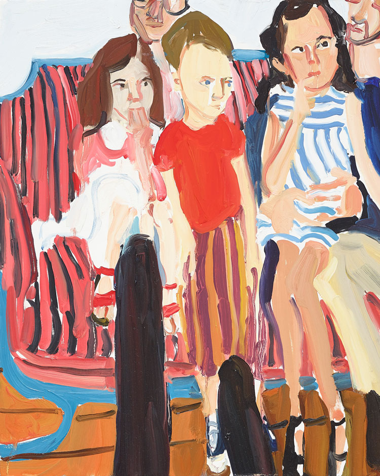 Chantal Joffe. Me, Em and Nat, 2020. Oil on board, 40 x 50 cm (15 3/4 x 19 3/4 in). © Chantal Joffe. Courtesy the artist and Victoria Miro.
