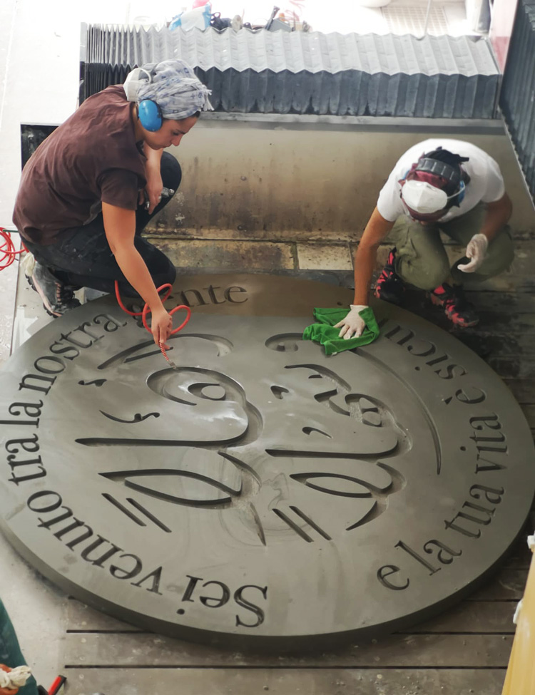 Emily Jacir, Pietrapertosa, 2019-20. 179 cm diameter. Produced by Fondazione Matera Basilicata 2019, Fondazione Merz in collaboration with Comune di Pietrapertosa. Assistants on the project Giuseppe Nora and Qais Assali.