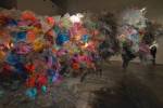 Aaditi Joshi. Untitled VII, 2011. Site-specific installation, fused plastic bags, acrylic paint, LED lights, wood armature, 432 x 94 x 110 in. Photo: David Desouza. Courtesy Gallery Maskara, Mumbai.