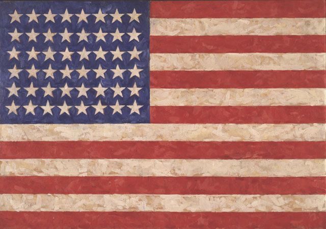 Jasper Johns. Flag, 1958. Encaustic on canvas, 105.1 x 154.9 cm. Private collection © Jasper Johns / VAGA, New York / DACS, London 2017. Photograph: Jamie Stukenberg © The Wildenstein Plattner Institute, 2017.