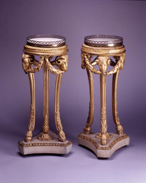 Pair of gilt tripod stands, Shugboroguh, c. 1760s. Gilt wood, gilt brass surround, marble inserts. Courtesy of Shugborough, The Anson Collection (The National Trust)