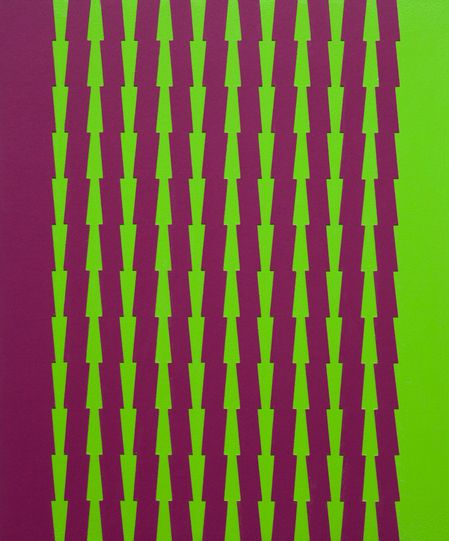 Tess Jaray. Thorns, Purple and Green, 2014. Work on panel, 29 x 24 cm. Photograph: Sam Roberts. © the artist.