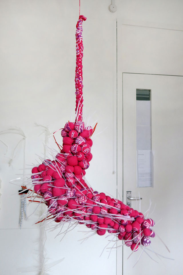 Clare Jarrett. Cat’s pyjamas, 2015. Clothing, cable ties and stuffing, 20 x 30 cm.