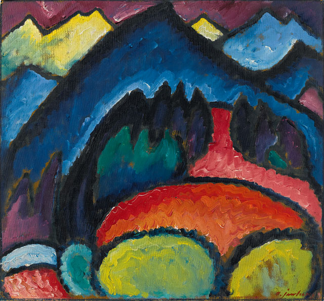 Alexei Jawlensky. Oberstdorf – Mountains, 1912. Oil on cardboard. Petr Aven Collection. © 2016 Artists Rights Society (ARS), New York for Alexei Jawlensky.