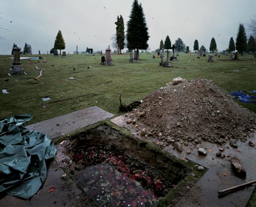 Jeff Wall, <em>The Flooded Grave</em>, 1998ˆ2000. Silver dye bleach transparency in light box 89 15/16 x 111 in. (228.5 x 282 cm). The Art Institute of Chicago, promised gift of Pamela J. and Michael N. Alper; Claire and Gordon Prussian Fund for Contemporary Art; Harold L. Stuart Endowment; through prior acquisitions of the Mary and Leigh Block Collection © Jeff Wall 
