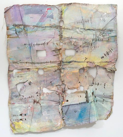 Nick Jeffrey. On the heap, 2011-13. Ink, acrylic, oil, pigment, spray paint, bleach on linen, 180 x 160 cm.