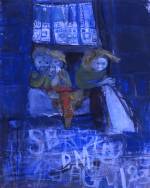 Joan Eardley. Three children at a tenement window, 1961. Goache on paper, 45.8 x 37.2 cm. The Eardley Family © With kind permission of the Eardley Estate.