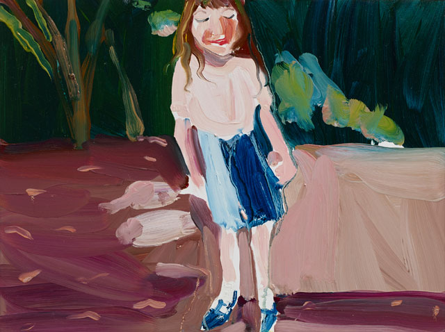 Chantal Joffe. Esme in the Garden, 2015. Oil on board, 30.5 x 40.6 cm (12 1/8 x 16 in). Courtesy the artist and Victoria Miro, London. © Chantal Joffe.