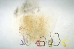 John Cage. River Rocks and Smoke: 4-11-90 #1. Watercolour and smoke on rag paper, 27.75 x 42.5 inches. Courtesy of The John Cage Trust at Bard.