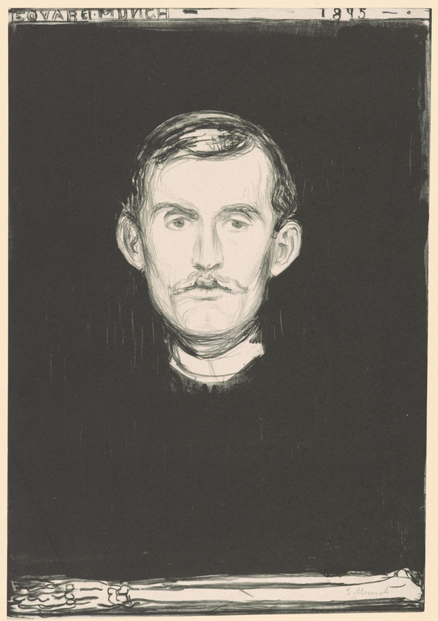 Edvard Munch. Self-Portrait, 1895. Lithograph, 17 7/8 x 12 3/8 in (45.5 x 31.5 cm). Munch Museum.