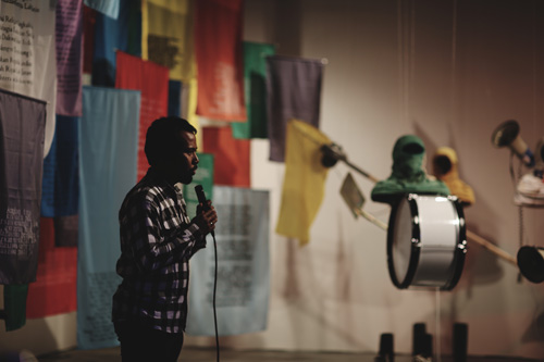 Jompet Kuswidananto, with Grand Parade, Discover Indonesia, Glasgow, 2015. Photograph: Louise Mather.