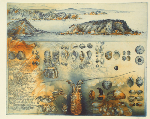 Jörg Schmeisser. <em>Diary and Jimmy's Islet</em>, 1988. Etching 500 mm x 615 mm.