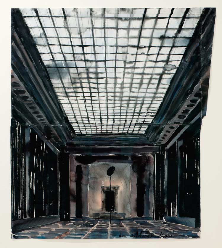 Anselm Kiefer. Innenraum (Interior), 1982. Watercolour and graphite on paper, 77.5 x 68.5 cm. Hall Collection. Courtesy of the Hall Art Foundation. © Anselm Kiefer. Photo: Steven Brookes Studio.