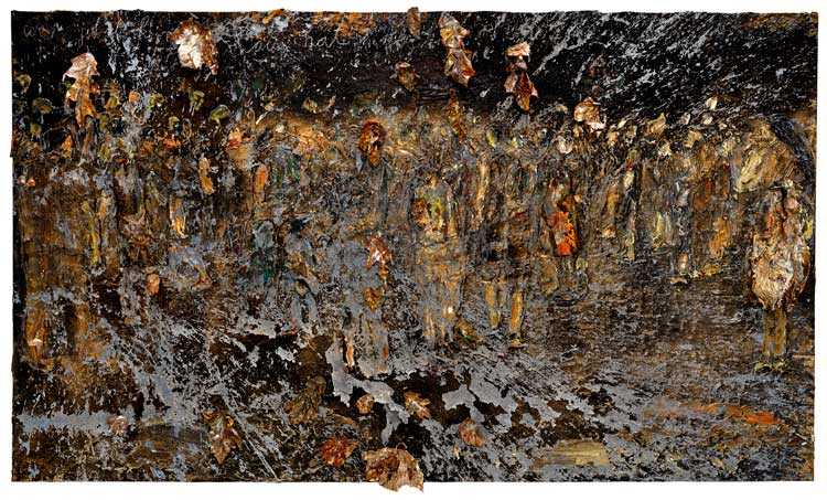 Anselm Kiefer. Wer jetzt kein Haus hat (Whoever has no House now), 2023. Emulsion, acrylic, oil, shellac, lead, string and chalk on canvas, 190 x 330 cm. Collection of the artist. Courtesy of White Cube. © Anselm Kiefer. Photo: Georges Poncet.