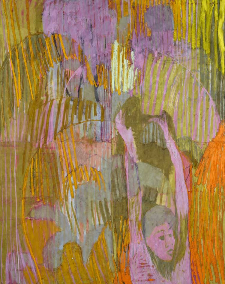 Christina Kimeze. Soaring (I), 2024. Oil, pastel and oil stick on suede matboard, 210 x 165 cm. © Christina Kimeze, image courtesy of the artist. Photo: Matthew Hollow.