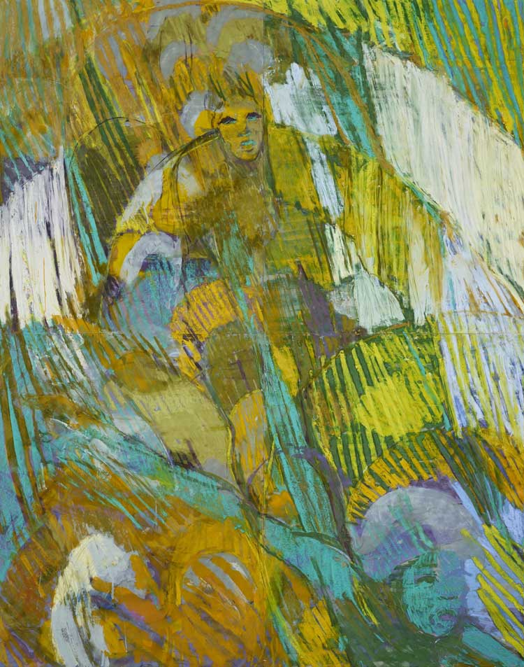 Christina Kimeze. Soaring (III), 2024. Oil, pastel and oil stick on suede matboard, 210 x 165 cm. © Christina Kimeze, image courtesy of the artist. Photo: Matthew Hollow.