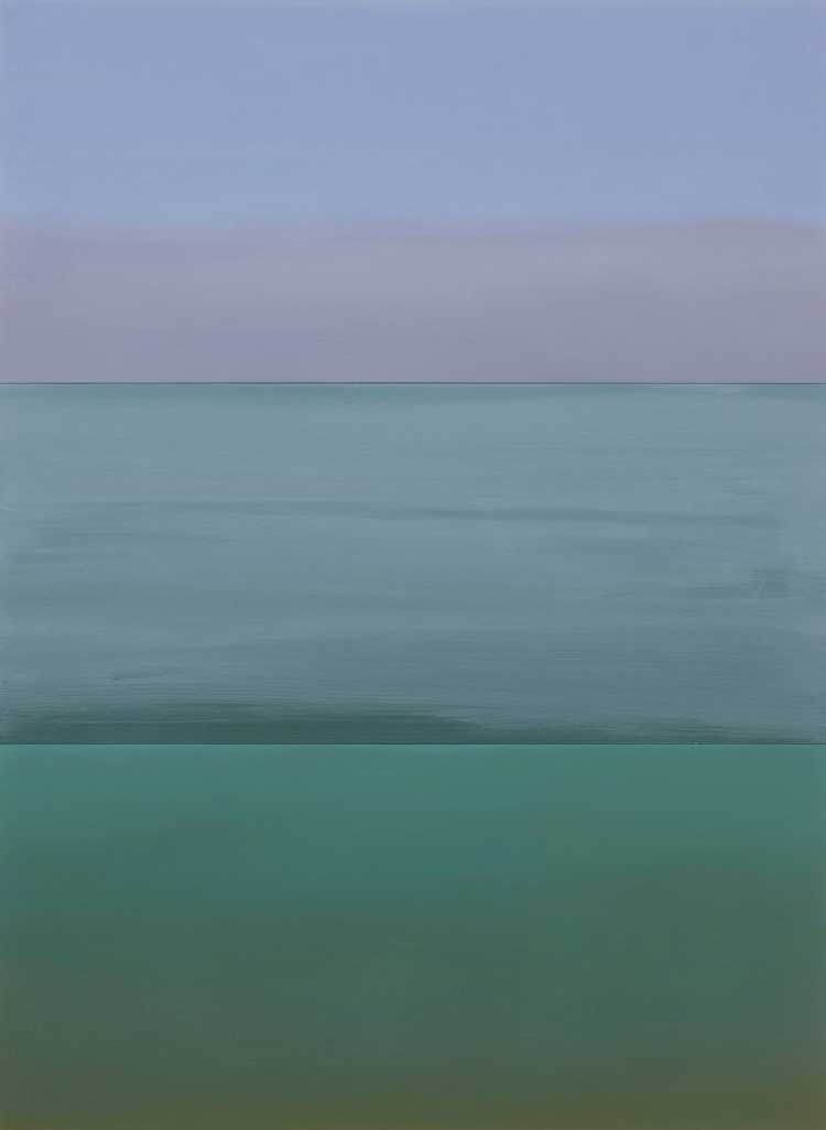 Byron Kim, B.Q.O. 45 (Morning Burnoff), 2023. Acrylic on canvas mounted on panel, 82 x 60 in (208.3 x 152.4 cm). Image courtesy James Cohan.