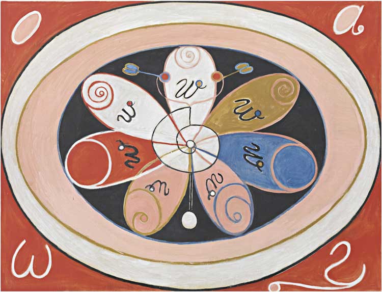 Hilma af Klint, The Evolution, The WUS Seven-Pointed Star Series, Group VI, No.15, 1908. Courtesy Hilma af Klint Foundation.