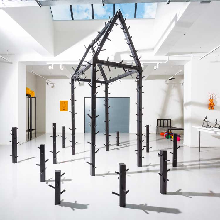 Overgrown House, 2020. Steel, 310 x 400 x 200 cm. Installation view, Permindar Kaur – Outgrown, The Art House, Wakefield. Photo: Richard Davies.