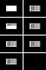 Frames from Eduardo Kac, D|EU|S, 1986. Minitel artwork, 9.64 x 9.8 x 9.64 in (24.5 x 25 x 24.5 cm). Read first the left column from top to bottom; then, the second column from top to bottom.