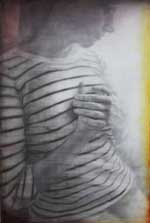 Katya Kvasova. Stripy Shirt, 2021. Graphite and acrylic on canvas, 120 x 80 cm. © the artist.