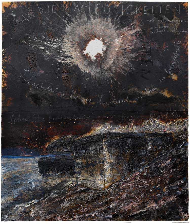 Anselm Kiefer. An Die Haltlosigkeit à L’Infixe (To cling), 2021. Emulsion, acrylic, oil, shellac, and chalk on canvas, 560 x 470 cm. Copyright: © Anselm Kiefer. Photo: Georges Poncet.