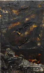 Anselm Kiefer. Beilschwärme (Hatchet-swarms), 2020-21. Emulsion, acrylic, oil, shellac, burnt wood, metal and chalk on canvas, 840 x 470 cm. Copyright: © Anselm Kiefer. Photo: Georges Poncet,