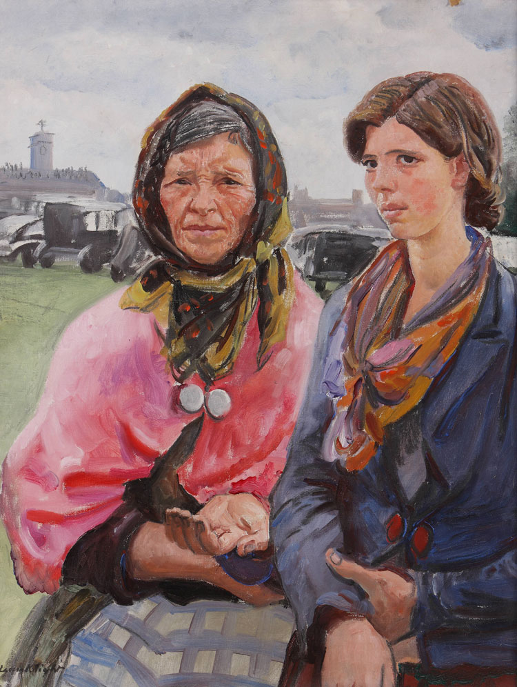 Laura Knight, Gypsies at Ascot, Undated. Oil on canvas. On loan from and photo courtesy Hereford City Museum © Reproduced with permission of The Estate of Dame Laura Knight DBE RA 2021. All Rights Reserved.