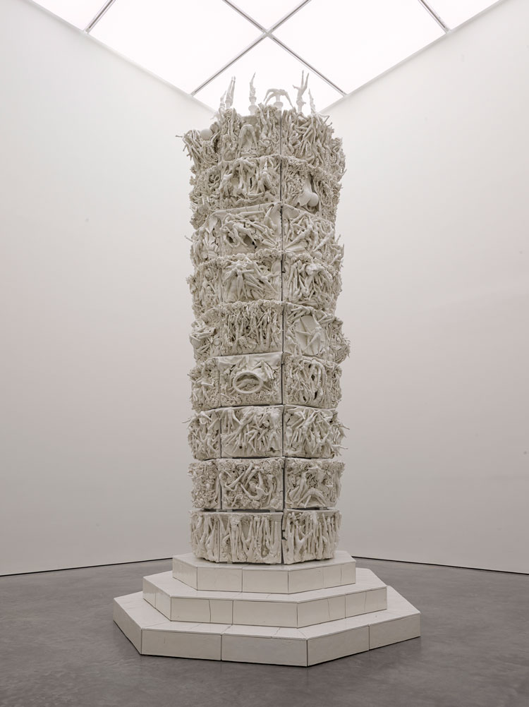 Rachel Kneebone. 399 Days, 2012-13. Porcelain and mild steel, 212 5/8 x 113 x 111 7/16 in (540 x 287 x 283 cm). © Rachel Kneebone. Photo © White Cube (Jack Hems).