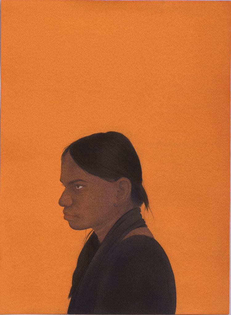 Ali Kazim. Untitled (woman of faith series), 2019. Watercolour pigments on paper, 38 x 52 cm. Courtesy Jhaveri Contemporary.