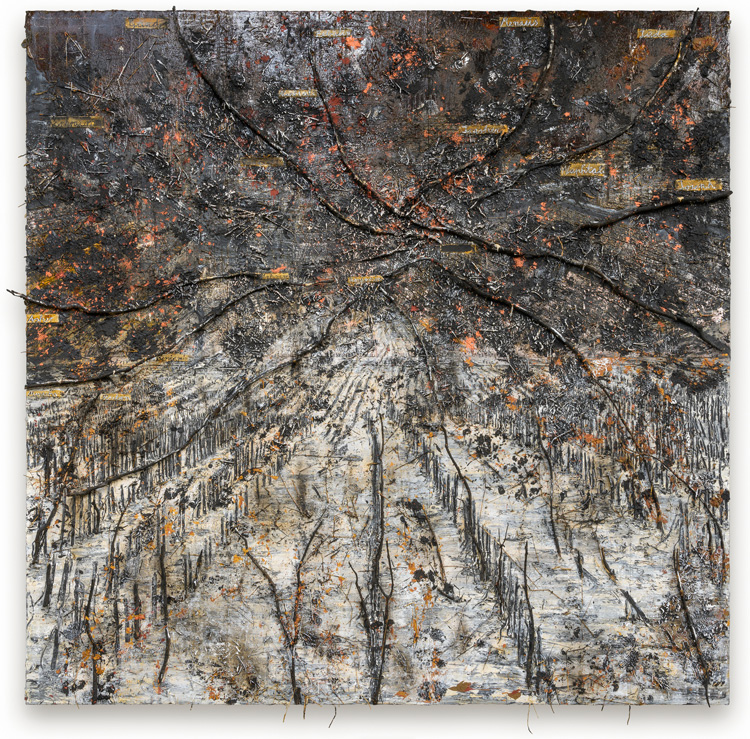 Anselm Kiefer, Ramanujan Summation - 1/12, 2019. Emulsion, oil, acrylic, shellac and wood on canvas, 660 x 665 cm (259 13/16 x 261 13/16 in). © Anselm Kiefer. Photo © Charles Duprat, Courtesy White Cube.