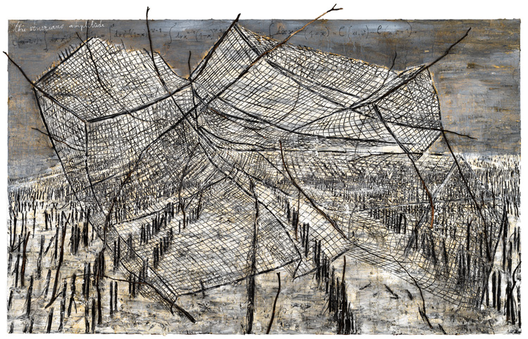 Anselm Kiefer, The Veneziano Amplitude, 2019. Oil, emulsion, acrylic, shellac and wood on canvas, 470 x 760 cm (185 1/16 x 299 3/16 in). © Anselm Kiefer. Courtesy White Cube.