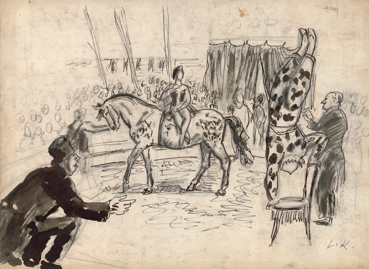 Dame Laura Knight. Circus Performers, Study for The Trick Act, c1930. Drawing. © Reproduced with permission of The Estate of Dame Laura Knight DBE RA 2019. All Rights Reserved. Photo: Royal Academy of Arts, London.