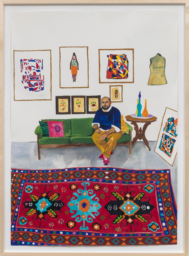 Raffi Kalenderian. Hormazd in his London Studio, 2019. Oil and pencil on paper, 50.5 x 36 in (128.27 x 91.44 cm). Courtesy of the artist and Vielmetter Los Angeles. Photo: Robert Wedemeyer.