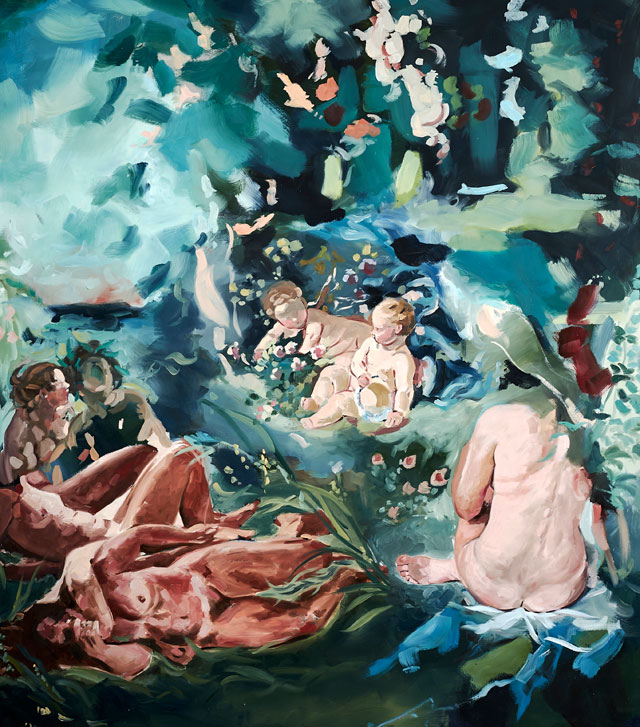 Eleanor Johnson, Forest Bathers, 2019. Oil on canvas, 200 x 230 cm. © the artist.