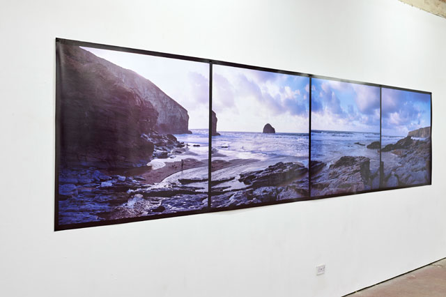 Gabriel Kenny-Ryder, Liminal Stretch V, 2019. Digital c-type print from single strip of medium format transparency film, 607 x 127 cm. Installation view, This Is What It Is to Be Happy, Paulilles Gallery, London 2019. Photo: Gabriel Kenny-Ryder.