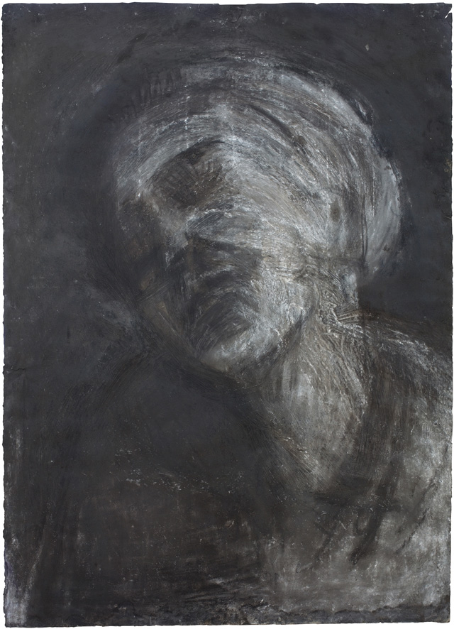 Leon Kossoff, Head of Seedo, c1958. Oil, pastel and charcoal on paper, 79.1 × 57.5 cm. Private collection, Europe. Copyright Leon Kossoff. Image courtesy Piano Nobile, London.