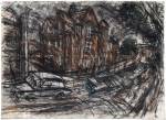 Leon Kossoff, School Building, Willesden, No. 4, 1983. Charcoal and chalk on paper, 57 × 80 cm. Private collection, UK. Copyright Leon Kossoff. Image courtesy Piano Nobile, London.