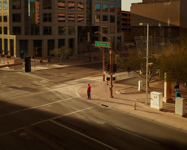 Oli Kellett. Cross Road Blues (Van Buren Way, Phoenix), 2017. Archival pigment print, 152.4 x 190.5 cm (60 x 75 in). © Oli Kellett / Courtesy HackelBury Fine Art.