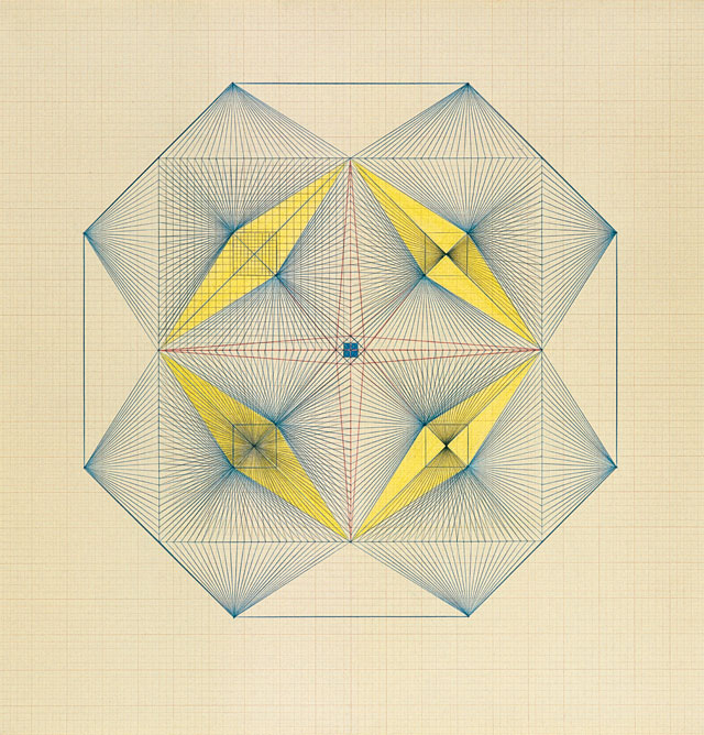 Emma Kunz. Work No. 117. Pencil and crayon on graph paper with brown lines, 104 × 104 cm. Courtesy Emma Kunz Centrum.