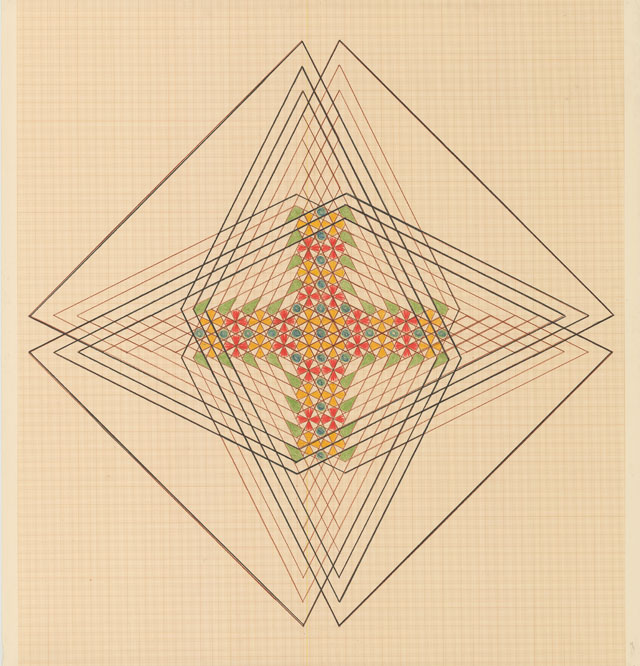 Emma Kunz. Work No. 307. Crayon and oil crayon on graph paper with brown lines, 109 × 105 cm. Courtesy Emma Kunz Centrum.