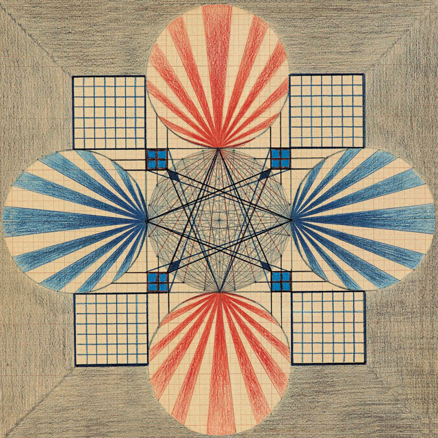 Emma Kunz. Work No. 396. Pencil and crayon on graph paper with brown lines, 42 × 42 cm. Courtesy Emma Kunz Centrum.