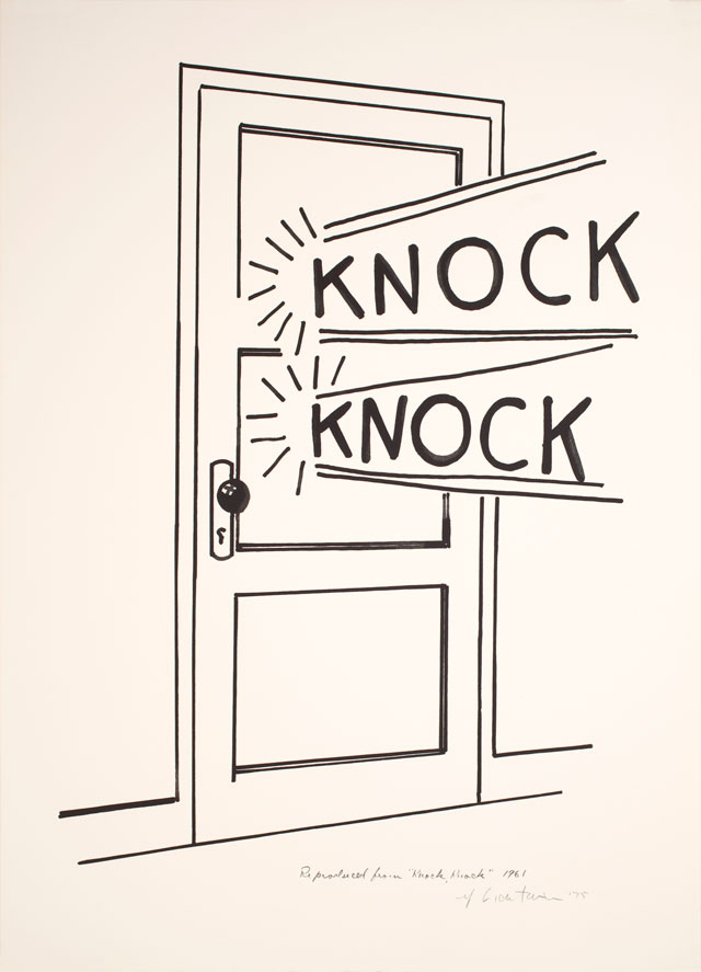 Roy Lichtenstein. Knock, Knock Poster, 1975. Line-cut, in black, on Arches paper, 65.4 x 47.6 cm. © Estate of Roy Lichtenstein/DACS/Artimage 2018.