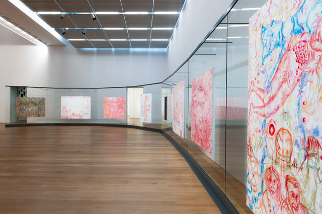 Installation view, Jutta Koether – Tour de Madame, Museum Brandhorst. Photo: Johannes Haslinger, Bayerische Staatsgemäldesammlungen. Courtesy of the artist and Galerie Buchholz, Berlin/Cologne/New York.