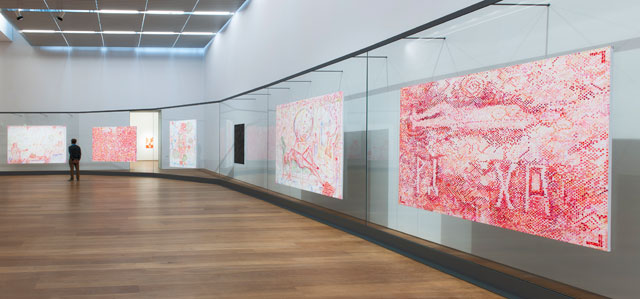 Installation view, Jutta Koether – Tour de Madame, Museum Brandhorst. Photo: Johannes Haslinger, Bayerische Staatsgemäldesammlungen. Courtesy of the artist and Galerie Buchholz, Berlin/Cologne/New York.