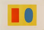 Ellsworth Kelly. Orange and Blue Over Yellow (Orange et Bleu sur Jaune), 1964–65. Lithograph on Rives BFK paper, 23 5/8 x 35 3/8 in (60 x 89.9 cm). Norton Simon Museum, Gift of the Artist, 1969, P.1969.033. © Ellsworth Kelly Foundation and Maeght Éditeur