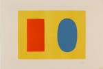 Ellsworth Kelly. Orange and Blue Over Yellow (Orange et Bleu sur Jaune), 1964–65. Lithograph on Rives BFK paper, 23 5/8 x 35 3/8 in (60 x 89.9 cm). Norton Simon Museum, Gift of the Artist, 1969, P.1969.033. © Ellsworth Kelly Foundation and Maeght Éditeur