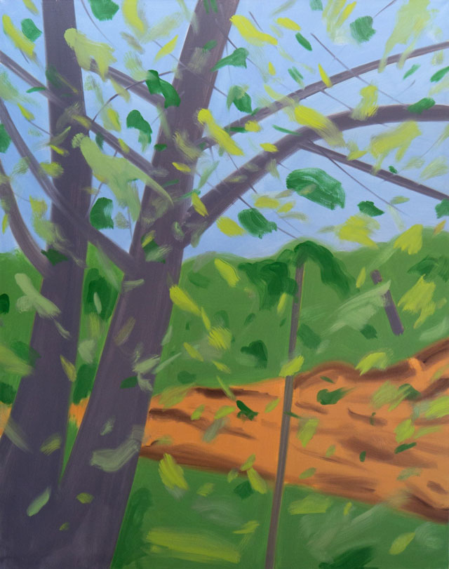 Alex Katz. Two Trees, 2015, Oil on linen, 120 x 96 in. © Alex Katz / DACS, London / VAGA, New York. Courtesy Timothy Taylor 16×34.