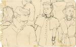 Alex Katz. Crowd on Subway, c1940s. Pen, 4 7/8 x 7 7/8 in. © Alex Katz / DACS, London / VAGA, New York. Courtesy Timothy Taylor 16×34.