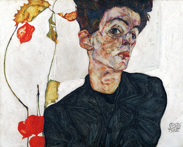 Egon Schiele. Self-Portrait with Chinese Lantern Plant, 1912. © Leopold Museum, Vienna.